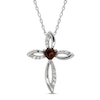 Garnet & White Lab-Created Sapphire Cross Necklace Sterling Silver 18"
