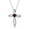 Thumbnail Image 1 of Garnet & White Lab-Created Sapphire Cross Necklace Sterling Silver 18"