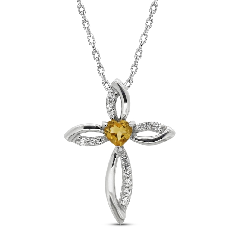 Main Image 1 of Citrine & White Lab-Created Sapphire Cross Necklace Sterling Silver 18&quot;