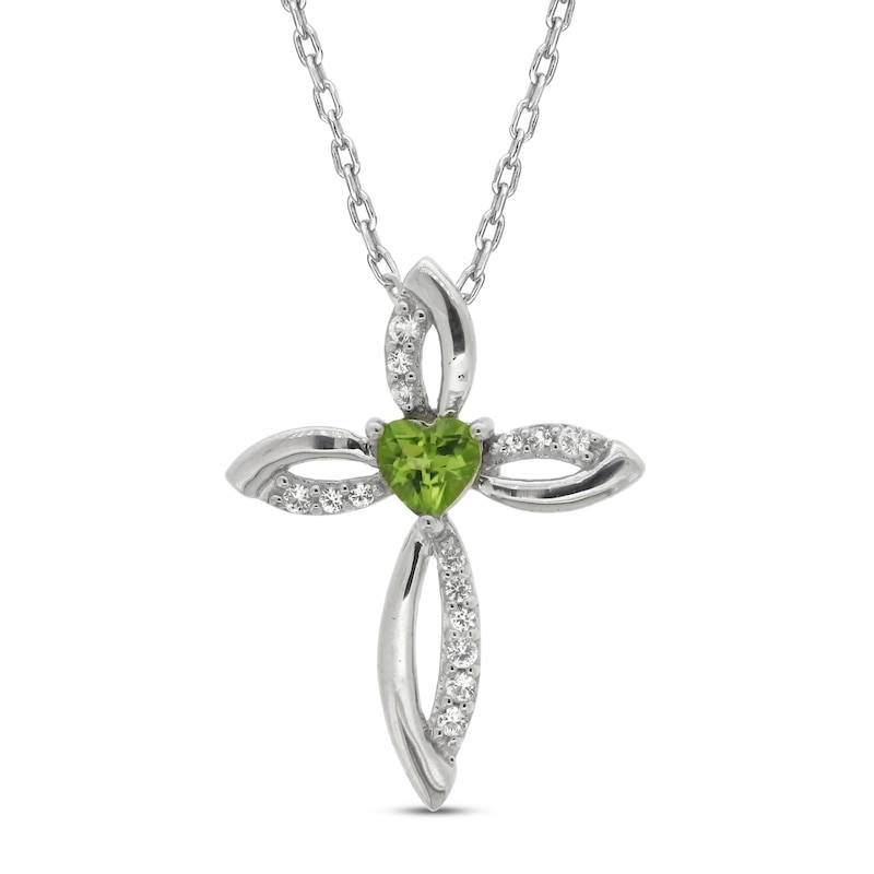 Peridot & White Lab-Created Sapphire Cross Necklace Sterling Silver 18"