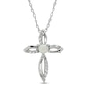 Thumbnail Image 1 of Lab-Created Opal & White Lab-Created Sapphire Cross Necklace Sterling Silver 18&quot;