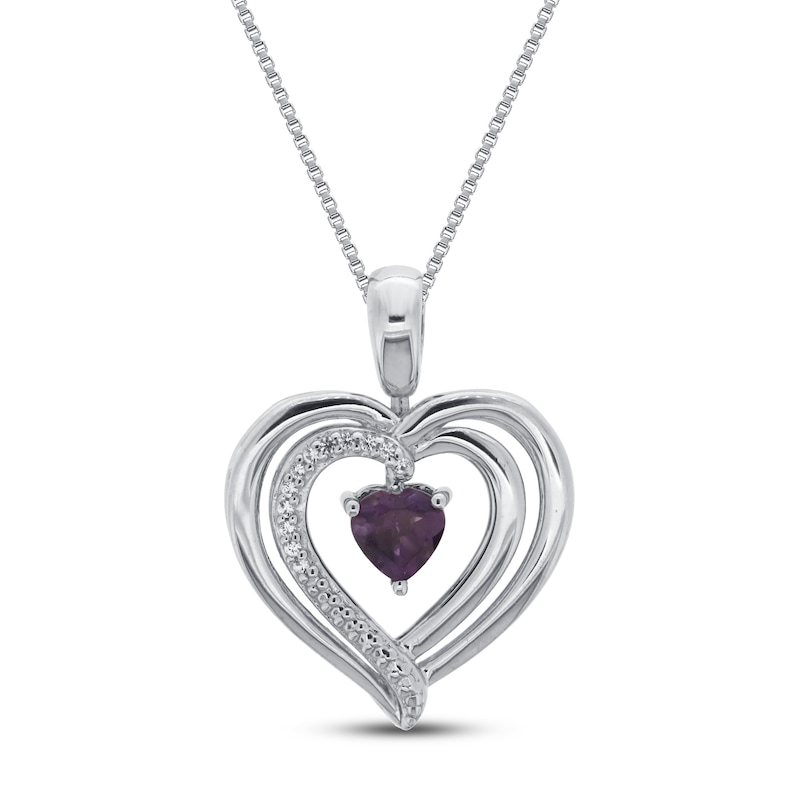 Main Image 1 of Convertible Heart Necklace Amethyst & Lab-Created Sapphire in Sterling Silver