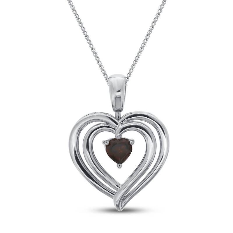 Convertible Heart Necklace Garnet & Lab-Created Sapphire in Sterling Silver