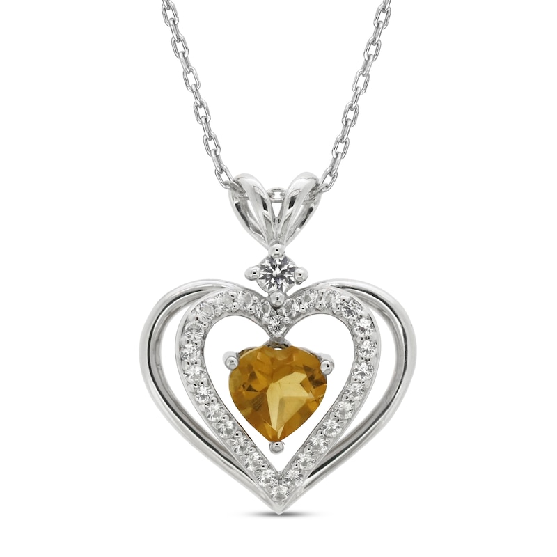 Main Image 1 of Citrine & White Lab-Created Sapphire Heart Necklace Sterling Silver 18&quot;