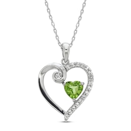 Peridot & White Lab-Created Sapphire Heart Necklace Sterling Silver 18"
