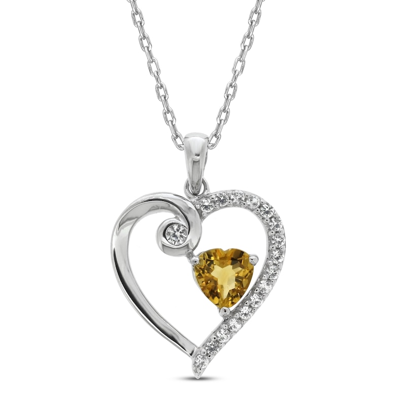 Main Image 1 of Citrine & White Lab-Created Sapphire Heart Necklace Sterling Silver 18&quot;