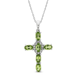 Peridot & White Lab-Created Sapphire Cross Necklace Sterling Silver 18"