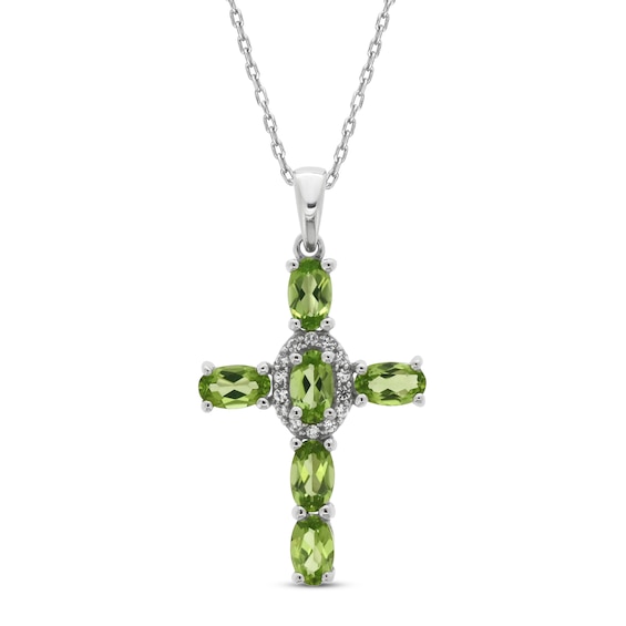 Peridot & White Lab-Created Sapphire Cross Necklace Sterling Silver 18"