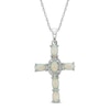 Thumbnail Image 1 of Lab-Created Opal & White Lab-Created Sapphire Cross Necklace Sterling Silver 18&quot;