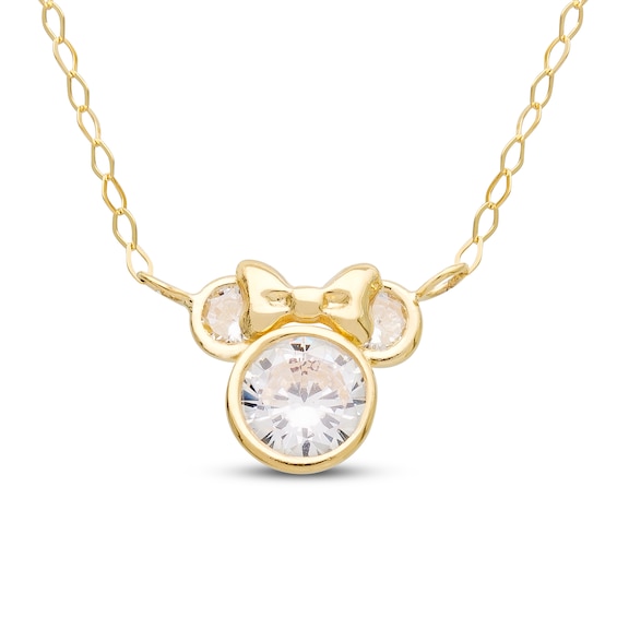 Children's Minnie Mouse Pink Cubic Zirconia Necklace 14K Yellow Gold 13"