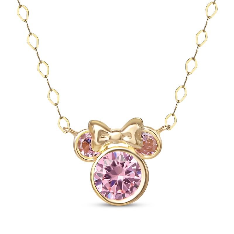Children's Minnie Mouse Pink Cubic Zirconia Necklace 14K Yellow Gold 13" with 360