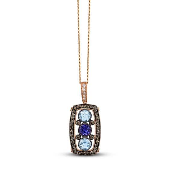 Le Vian Chocolatier Tanzanite & Aquamarine Necklace 5/8 ct tw Diamonds 14K Strawberry Gold 18"