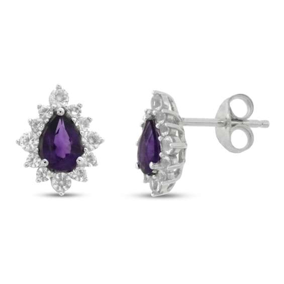 Amethyst & White Lab-Created Sapphire Earrings Sterling Silver