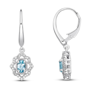 Aquamarine Drop Earrings 1/5 ct tw Diamonds 10K White Gold | Kay