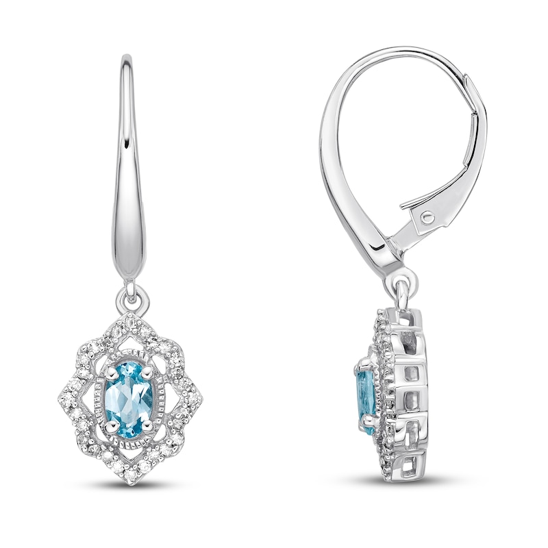 Main Image 1 of Aquamarine Drop Earrings 1/5 ct tw Diamonds 10K White Gold