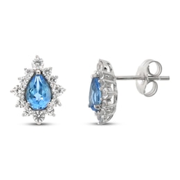 Blue Topaz & White Lab-Created Sapphire Earrings Sterling Silver