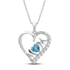 Thumbnail Image 0 of Swiss Blue Topaz & White Lab-Created Sapphire 'Mom' Heart Necklace Sterling Silver 18"