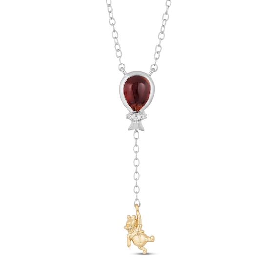 Disney Treasures Winnie the Pooh Garnet & Diamond Necklace Sterling Silver & 10K Yellow Gold 17"