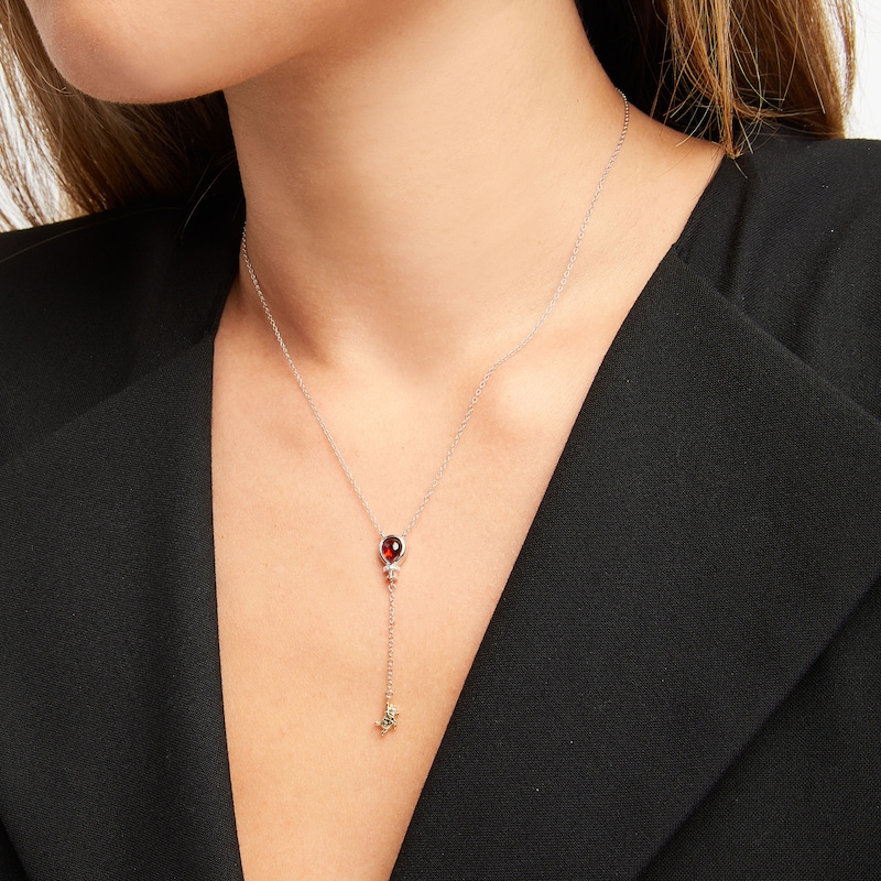 Main Image 2 of Disney Treasures Winnie the Pooh Garnet & Diamond Necklace Sterling Silver & 10K Yellow Gold 17&quot;