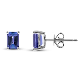 Tanzanite Earrings Emerald-cut 10K White Gold