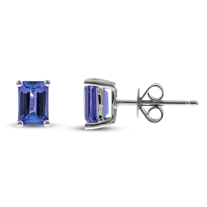 Main Image 1 of Tanzanite Earrings Emerald-cut 10K White Gold