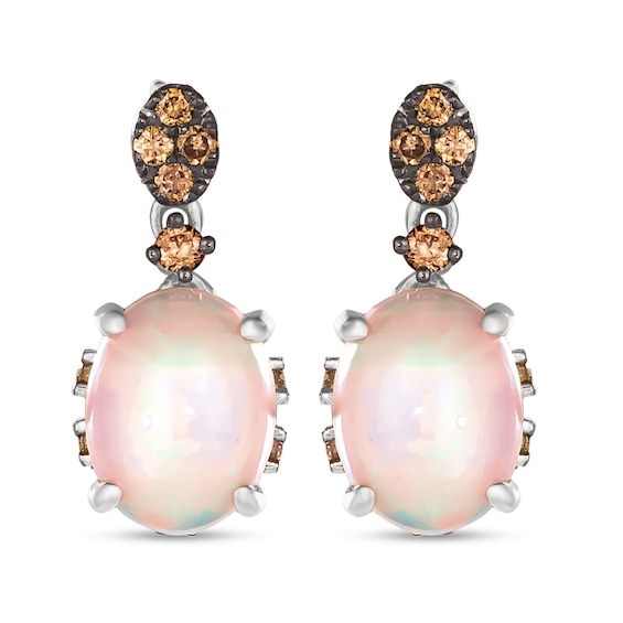 10k Yellow Gold Pear Opal And Diamond Earrings 0.42 cttw. 