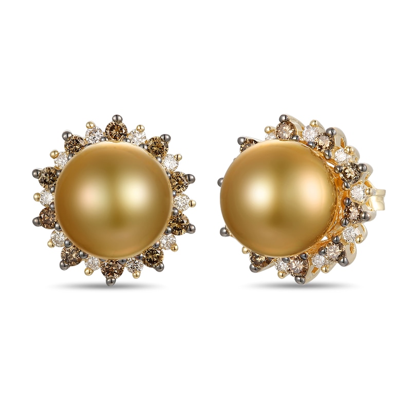 Main Image 1 of Le Vian Golden South Sea Pearl Earrings 1/2 ct tw Diamonds 14K Honey Gold