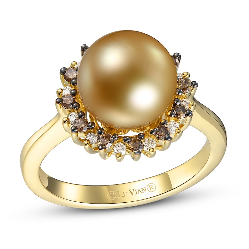 Main Image 1 of Le Vian Golden South Sea Cultured Pearl Ring 1/3 ct tw Diamonds 14K Honey Gold