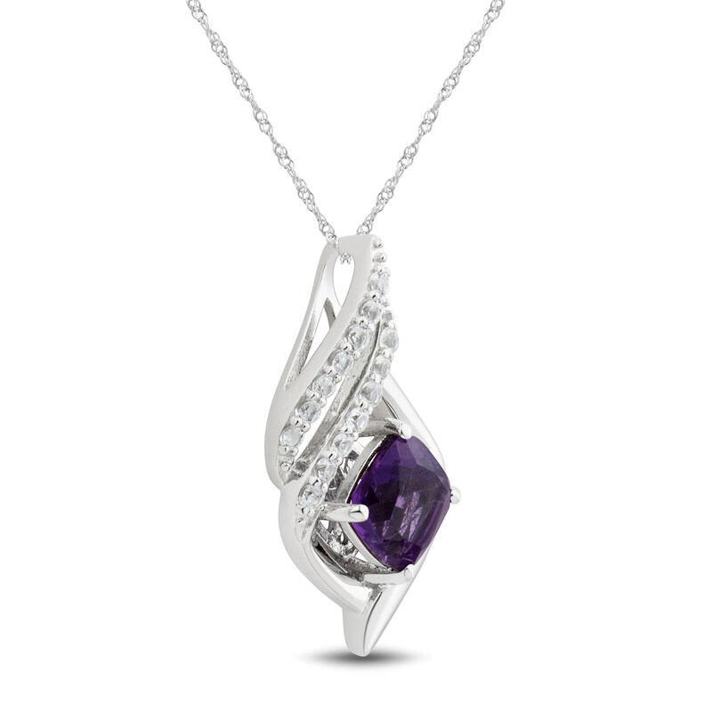 Main Image 2 of Amethyst & White Topaz Necklace Sterling Silver 18&quot;