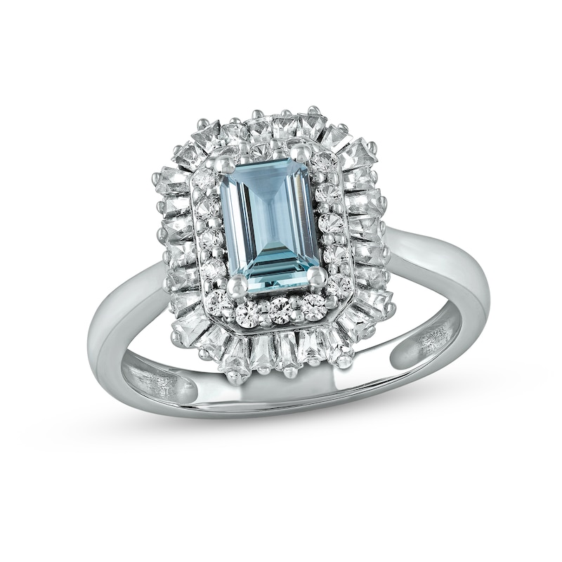 Aquamarine & White Lab-Created Sapphire Ring Sterling Silver