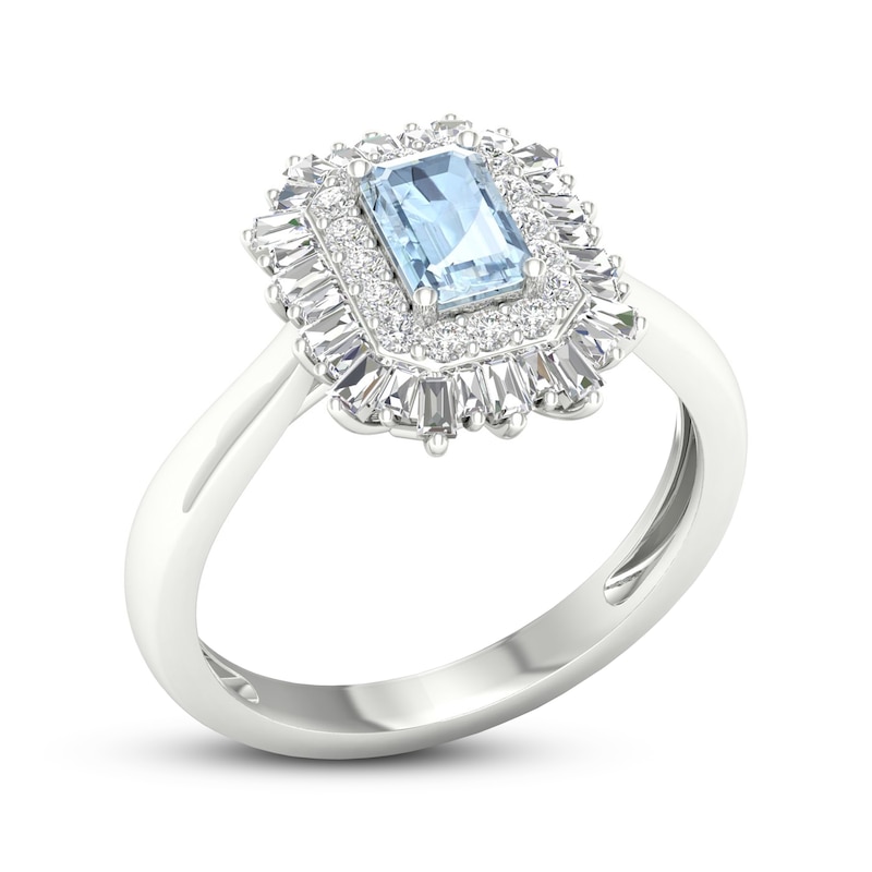 Aquamarine & White Lab-Created Sapphire Ring Sterling Silver