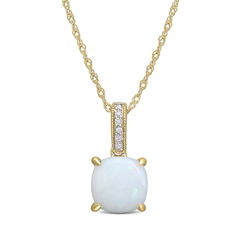 Opal & Diamond Accent Necklace 10K Yellow Gold 17"