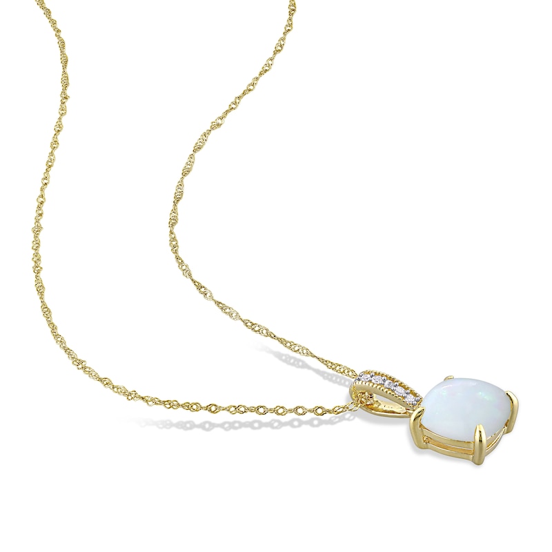 Opal & Diamond Accent Necklace 10K Yellow Gold 17"