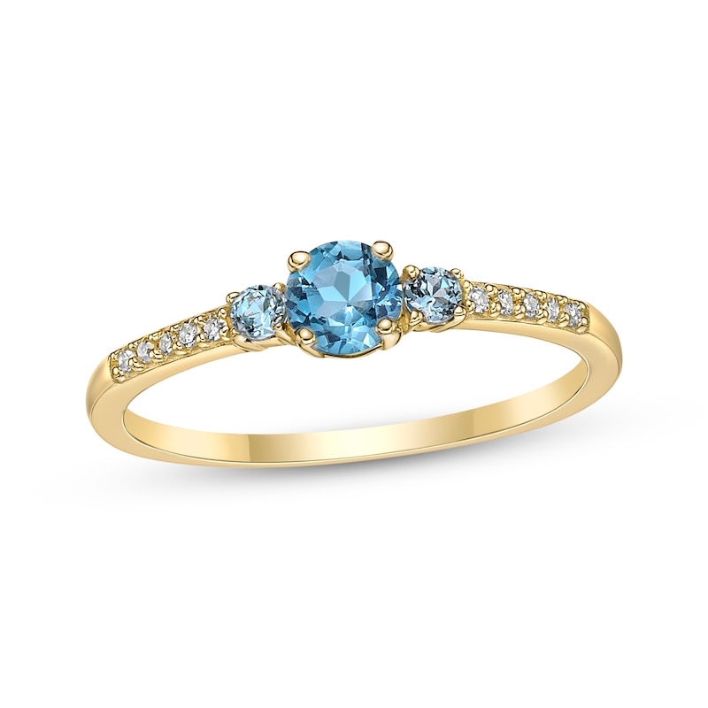 Main Image 1 of Blue Topaz & 1/20 ct tw Diamond 3-Stone Ring 10K Yellow Gold