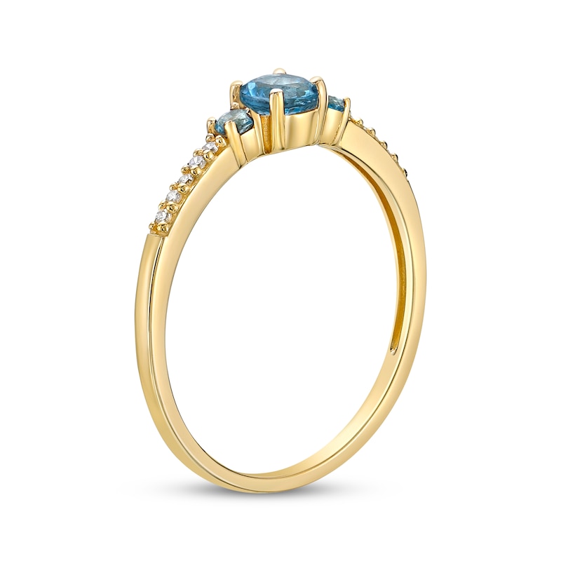 Blue Topaz & 1/20 ct tw Diamond 3-Stone Ring 10K Yellow Gold