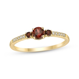 Garnet & 1/20 ct tw Diamond 3-Stone Ring 10K Yellow Gold