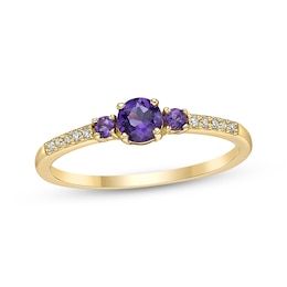 Amethyst & 1/20 ct tw Diamond 3-Stone Ring 10K Yellow Gold