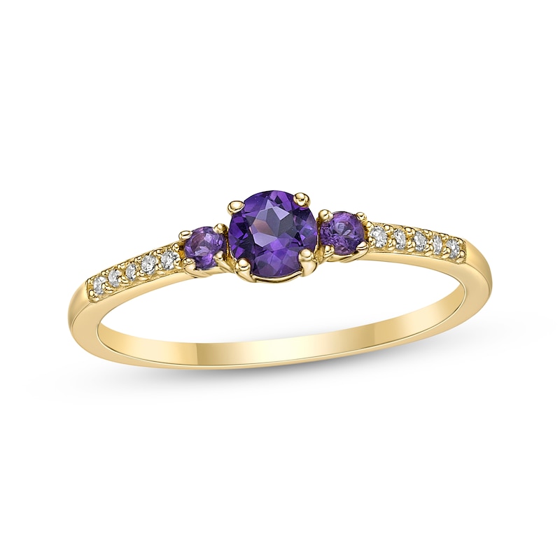 Amethyst & 1/20 ct tw Diamond 3-Stone Ring 10K Yellow Gold