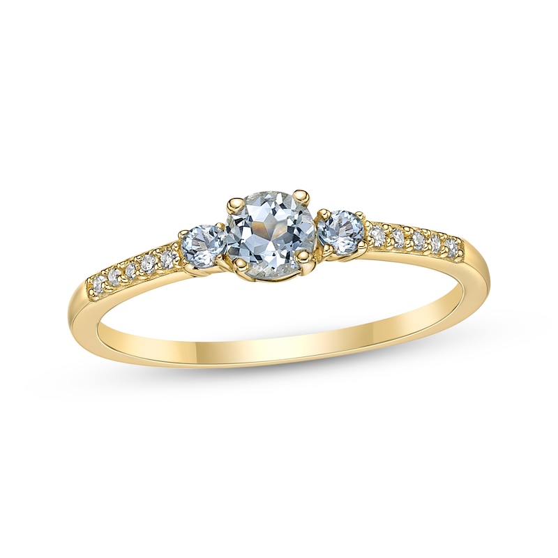 Main Image 1 of Aquamarine & 1/20 ct tw Diamond 3-Stone Ring 10K Yellow Gold