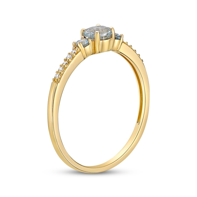 Main Image 2 of Aquamarine & 1/20 ct tw Diamond 3-Stone Ring 10K Yellow Gold
