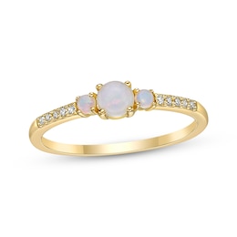 Opal & 1/20 ct tw Diamond 3-Stone Ring 10K Yellow Gold