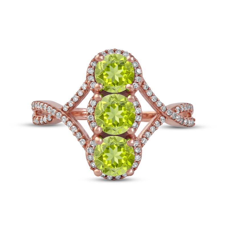 Peridot & Diamond 3-Stone Ring 1/5 ct tw 10K Rose Gold