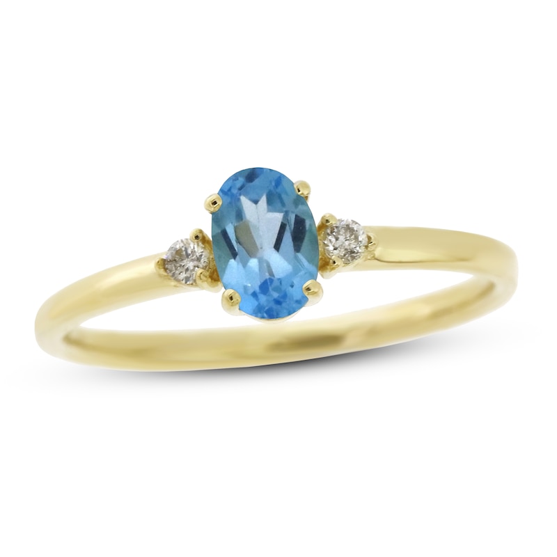 Main Image 1 of Swiss Blue Topaz & Diamond Ring 1/20 ct tw 10K Yellow Gold