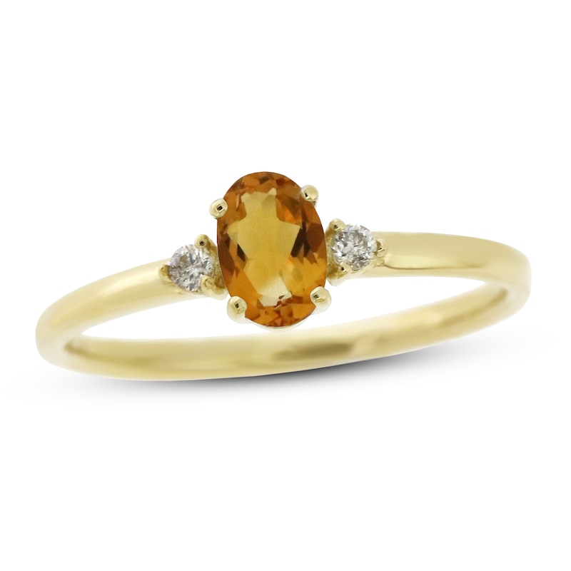 10k Yellow Gold Vintage Style Genuine Emerald-Cut Citrine and Diamond Ring 