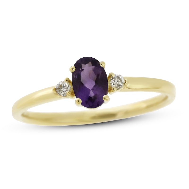 Main Image 1 of Amethyst & Diamond Ring 1/20 ct tw 10K Yellow Gold