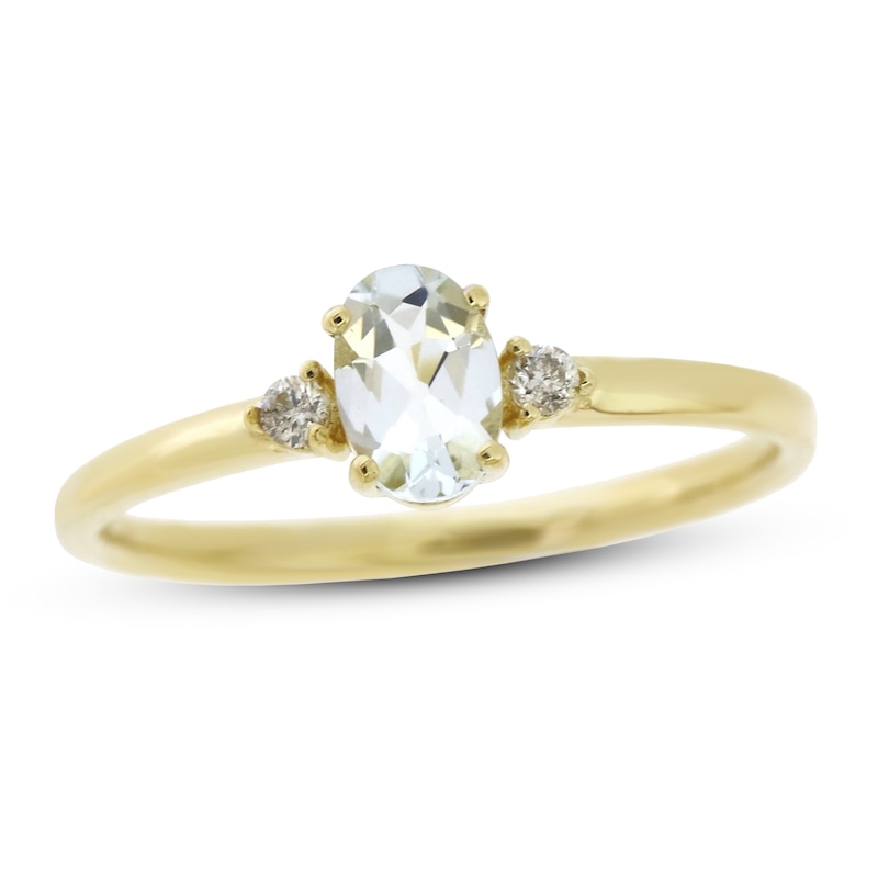 Main Image 1 of Aquamarine & Diamond Ring 1/20 ct tw 10K Yellow Gold