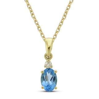 Swiss Blue Topaz & Diamond Necklace 10K Yellow Gold 18