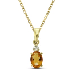 Citrine and Diamond Accent Necklace 10K Yellow Gold