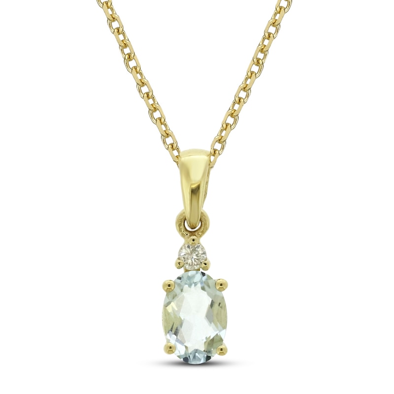 Main Image 1 of Aquamarine and Diamond Accent Necklace 10K Yellow Gold