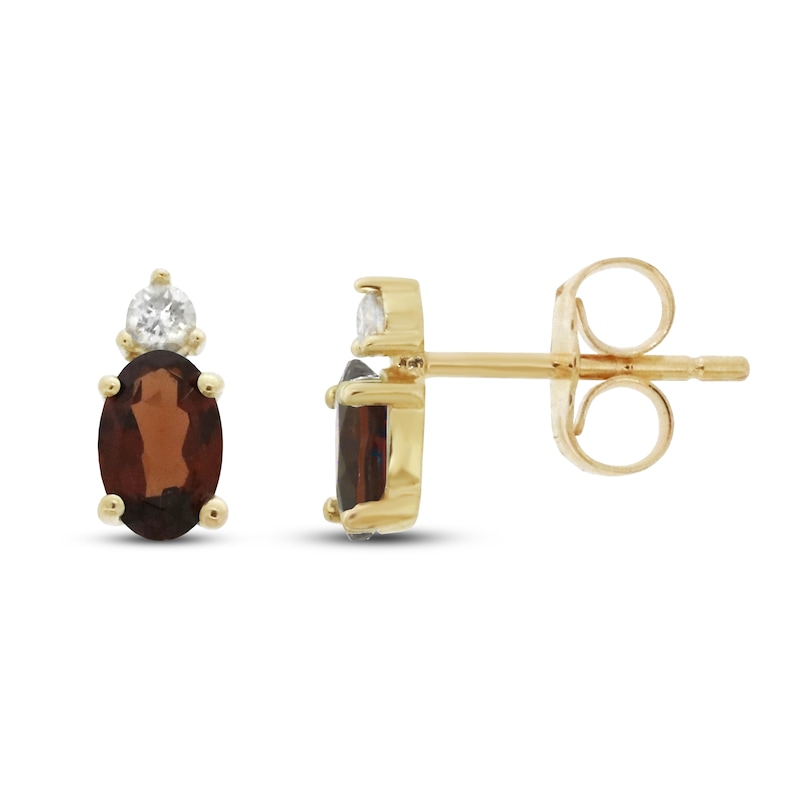 Main Image 1 of Garnet & Diamond Earrings 1/20 ct tw 10K Yellow Gold